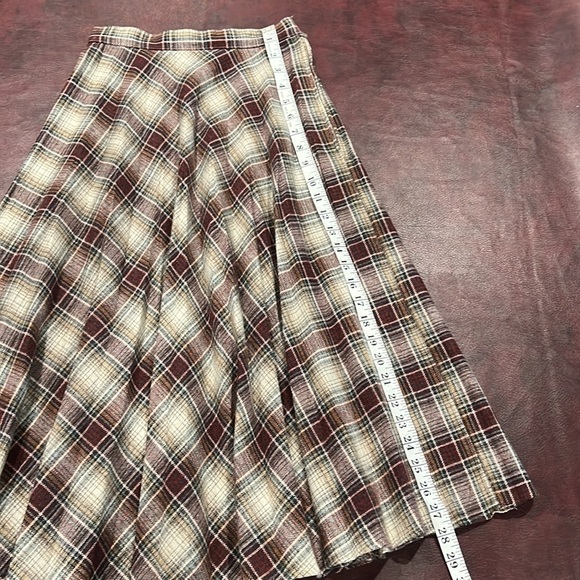 Vintage Casual Corner Brown Plaid Pleated Wool Blend Midi Skirt - Size 7/Small - Picture 6 of 11